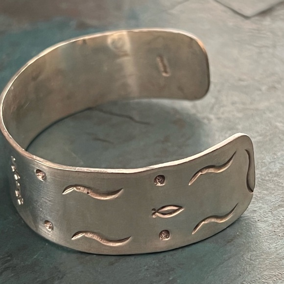 Vintage Sterling Silver Hand Stamped Cuff Bracelet - Picture 2 of 7